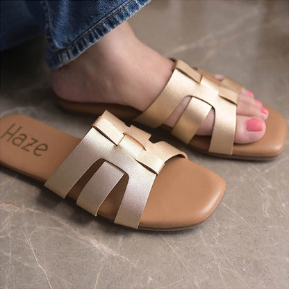 Coral Haze Light Gold Multiple Straps Flats