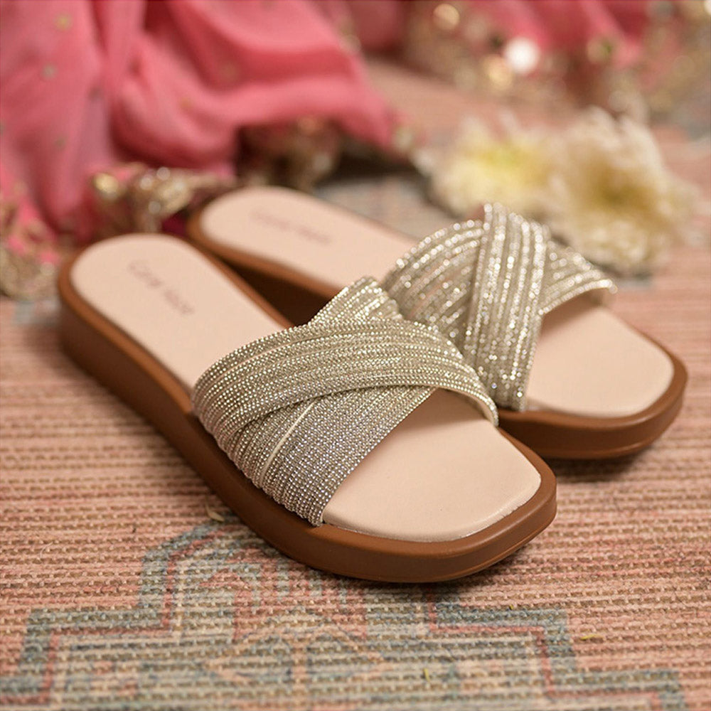 Coral Haze Silver Sandals with Multiple Rhinestone Straps