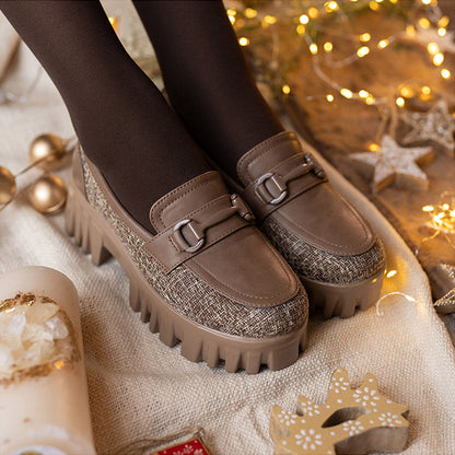 Coral Haze Vegan Leather Womem Platform Loafers Brown