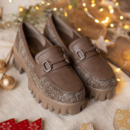 Coral Haze Vegan Leather Womem Platform Loafers Brown