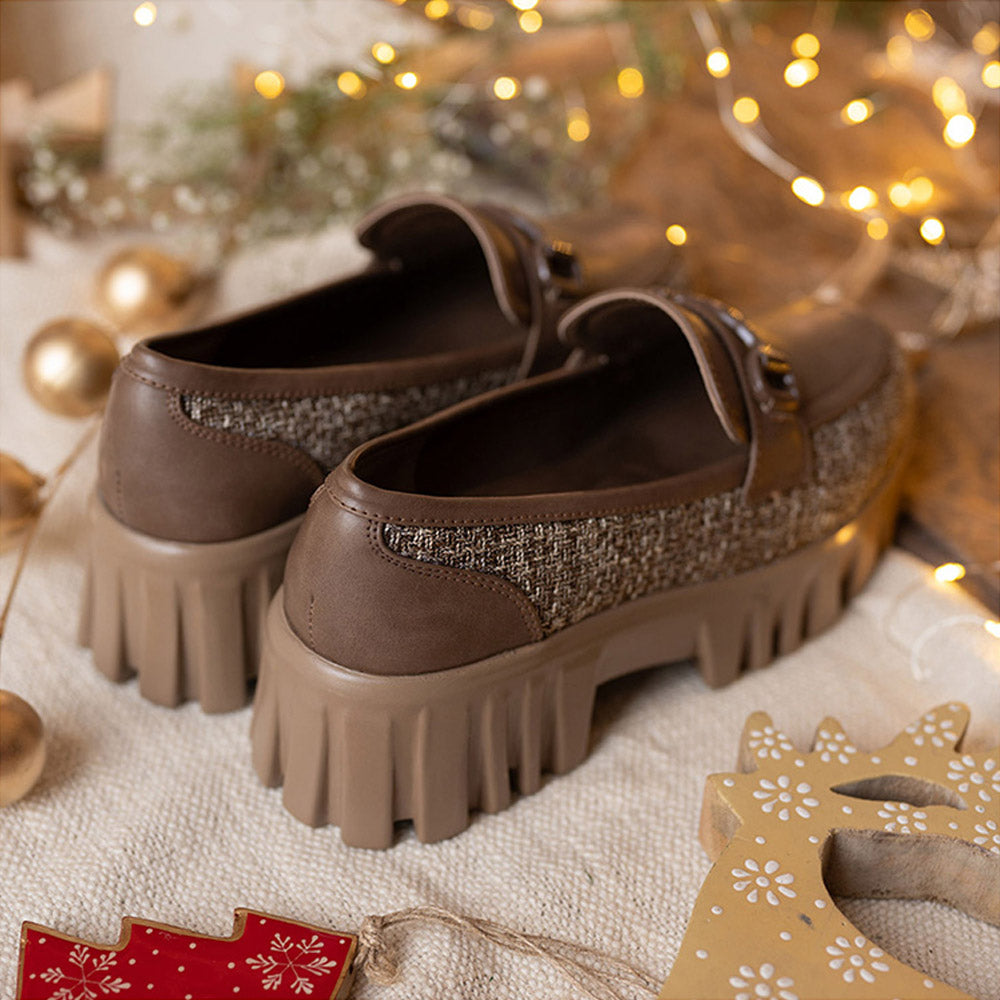 Coral Haze Vegan Leather Womem Platform Loafers Brown