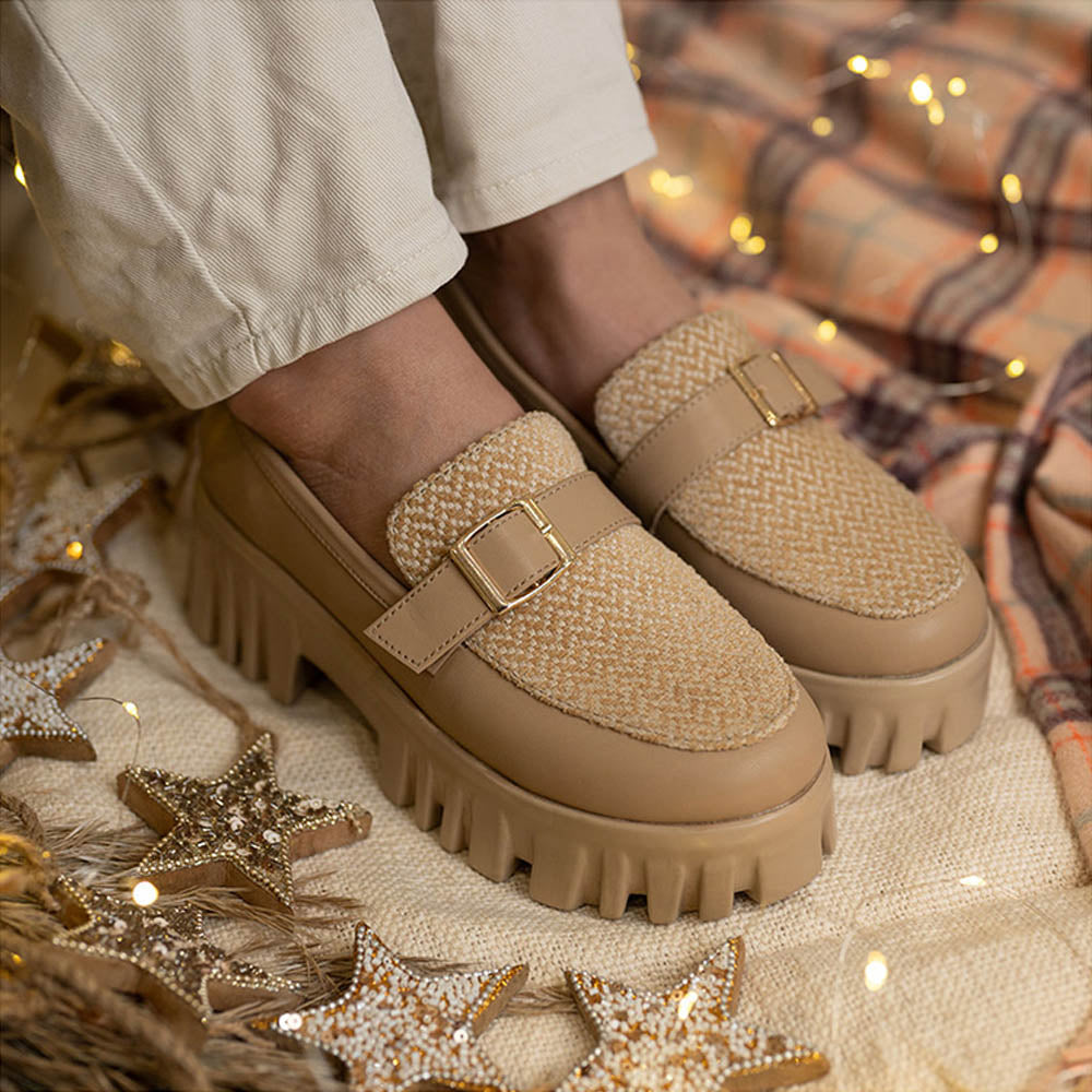 Coral Haze Vegan Leather Womem Platform Loafers Tan