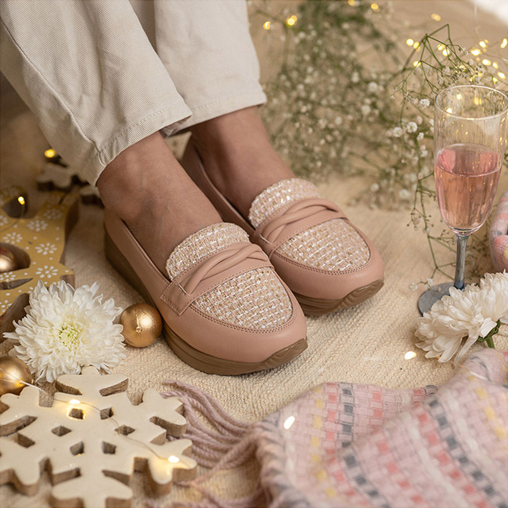 Coral Haze Vegan Leather Womem Platform Loafers Peach