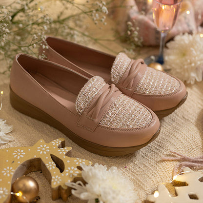 Coral Haze Vegan Leather Womem Platform Loafers Peach