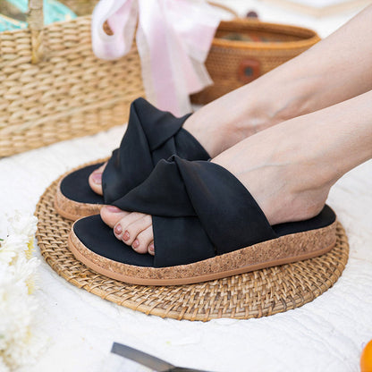 Coral Haze Black Cushioned Flatform Sandals