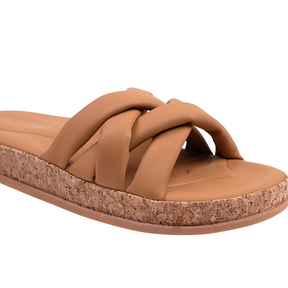 Coral Haze Tan Cushioned Flatform Sandals