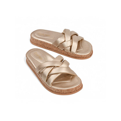 Coral Haze Metallic Gold Cushioned Flatform Sandals