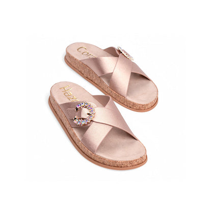 Coral Haze Metallic Rose Gold Cushioned Flatform Sandals