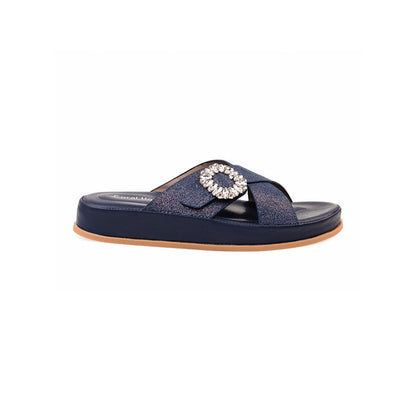 Coral Haze Dark Denim Navy Blue Glitter Cushioned Flatform Sandals