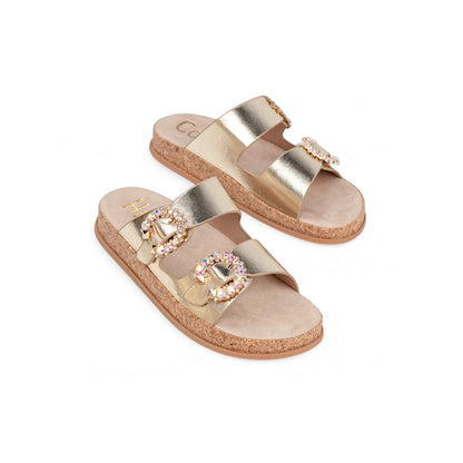 Coral Haze Metallic Gold Cushioned Flatform Sandals