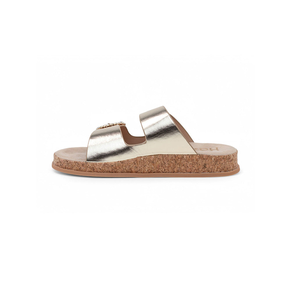 Coral Haze Metallic Gold Cushioned Flatform Sandals