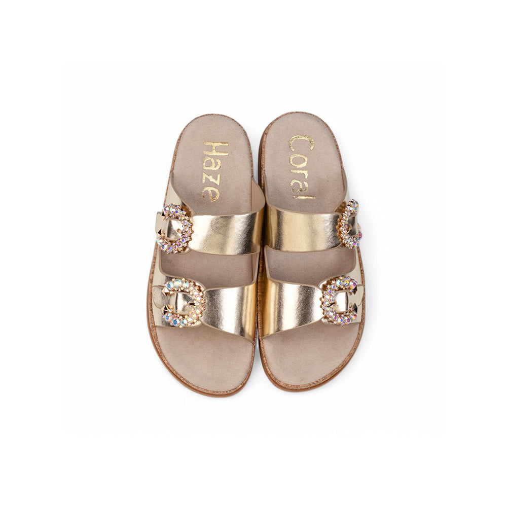 Coral Haze Metallic Gold Cushioned Flatform Sandals