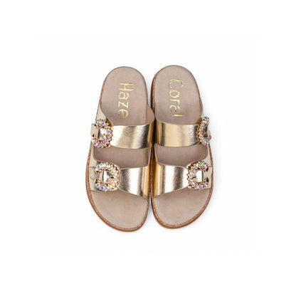 Coral Haze Metallic Gold Cushioned Flatform Sandals