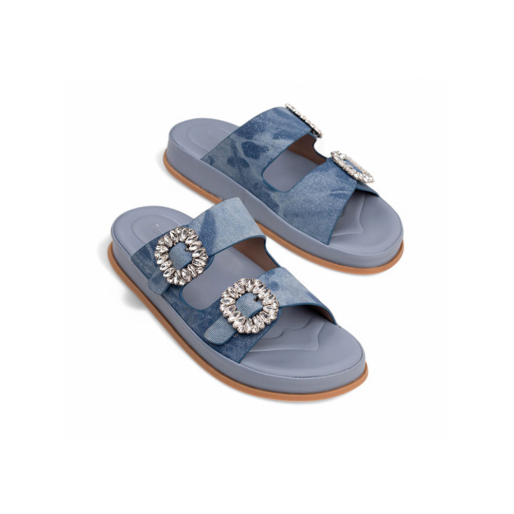 Coral Haze Shaded Light Denim Blue Glitter Cushioned Flatform Sandals