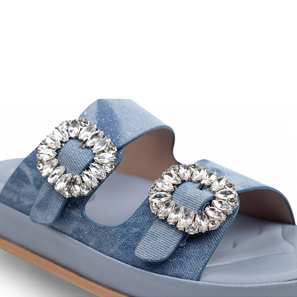 Coral Haze Shaded Light Denim Blue Glitter Cushioned Flatform Sandals