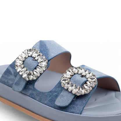 Coral Haze Shaded Light Denim Blue Glitter Cushioned Flatform Sandals