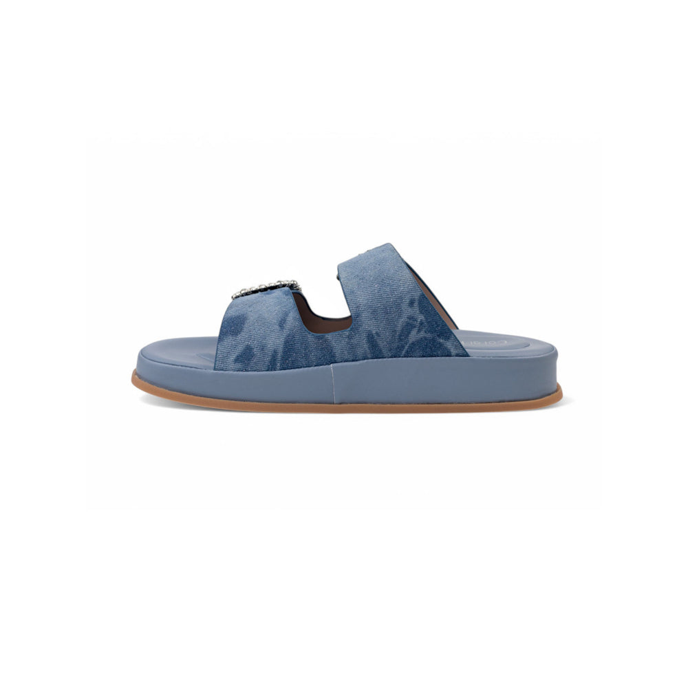 Coral Haze Shaded Light Denim Blue Glitter Cushioned Flatform Sandals