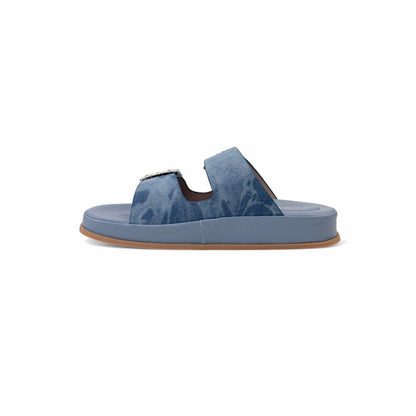 Coral Haze Shaded Light Denim Blue Glitter Cushioned Flatform Sandals