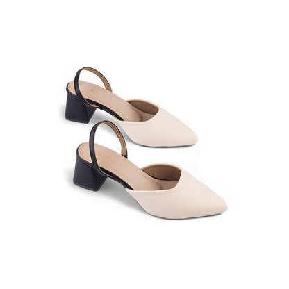 Coral Haze Sandra Ivory Pumps with Contrast Black Block Heels Pumps