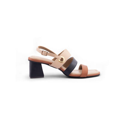 Coral Haze Esme Tan Black and Ivory Strap Heels Sandal