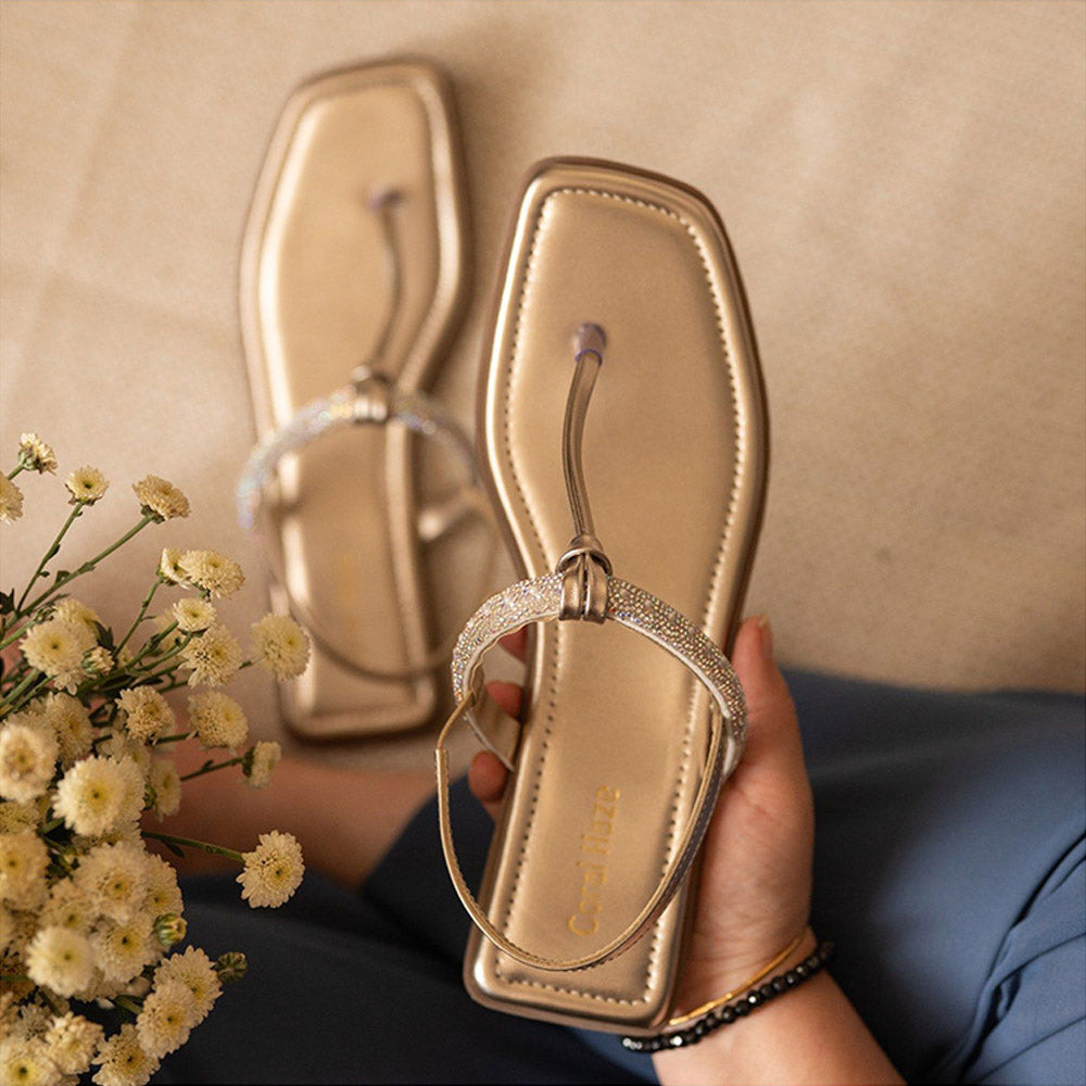 Coral Haze Gold Glint T-Straps Flats for Women