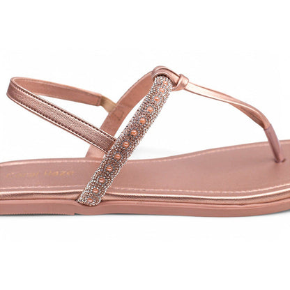 Coral Haze Rose Gold Twinkle T-Strap Flats for Women