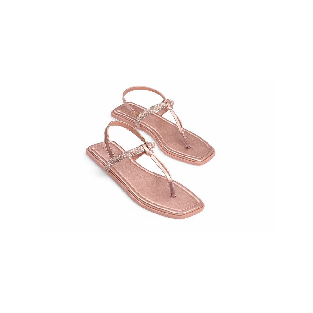Coral Haze Rose Gold Twinkle T-Strap Flats for Women