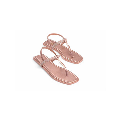 Coral Haze Rose Gold Twinkle T-Strap Flats for Women