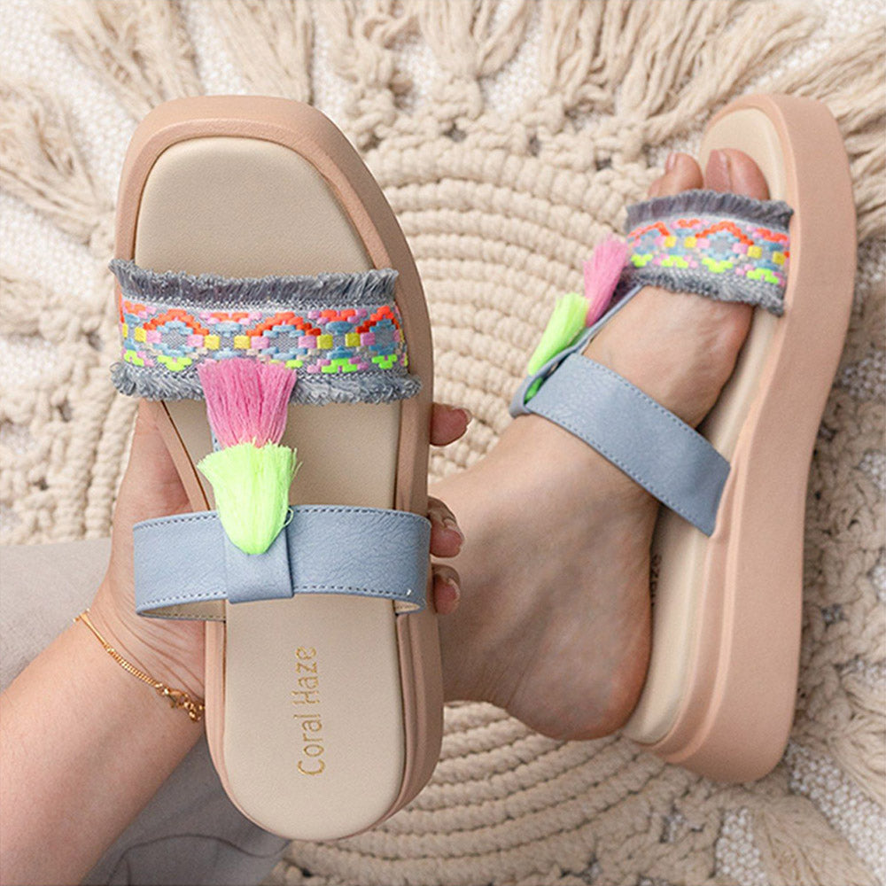 Coral Haze Blue Fern Platform Sandals for Women