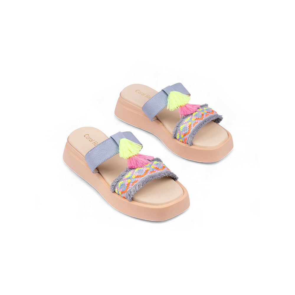 Coral Haze Blue Fern Platform Sandals for Women