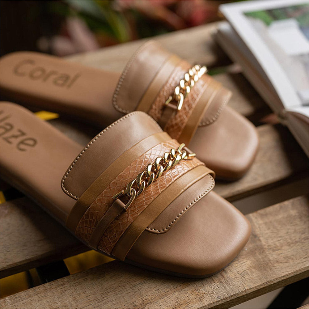 Coral Haze Nude Crystal Flats for Women