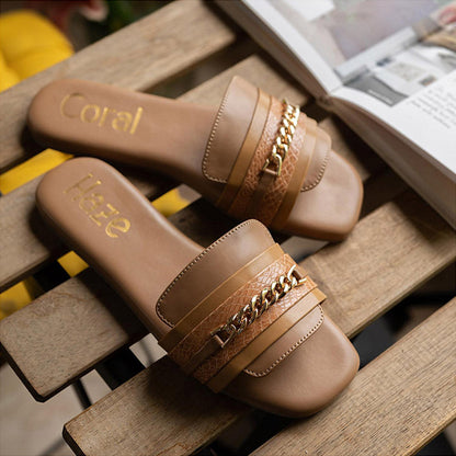 Coral Haze Nude Crystal Flats for Women