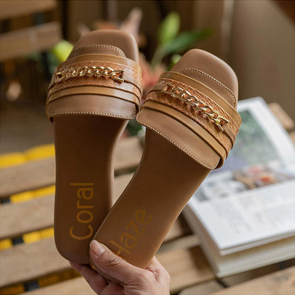 Coral Haze Nude Crystal Flats for Women