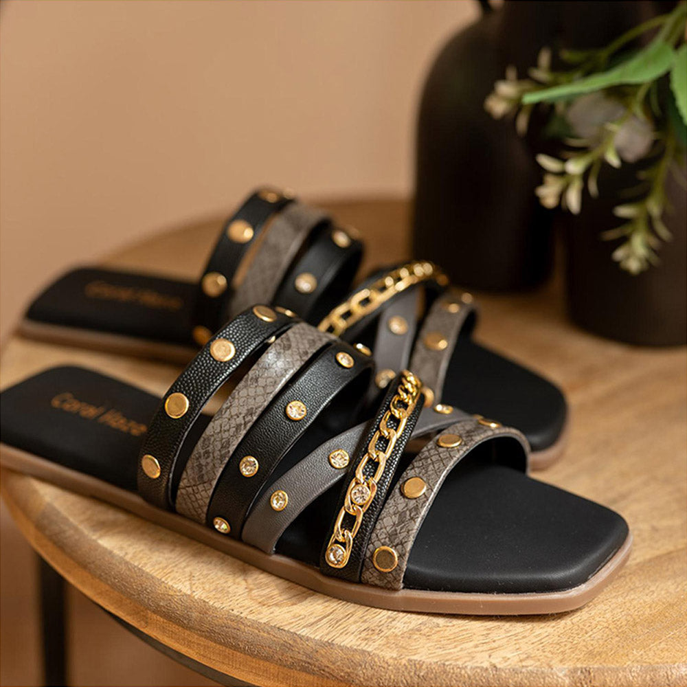 Coral Haze Black Christina Flats for Women