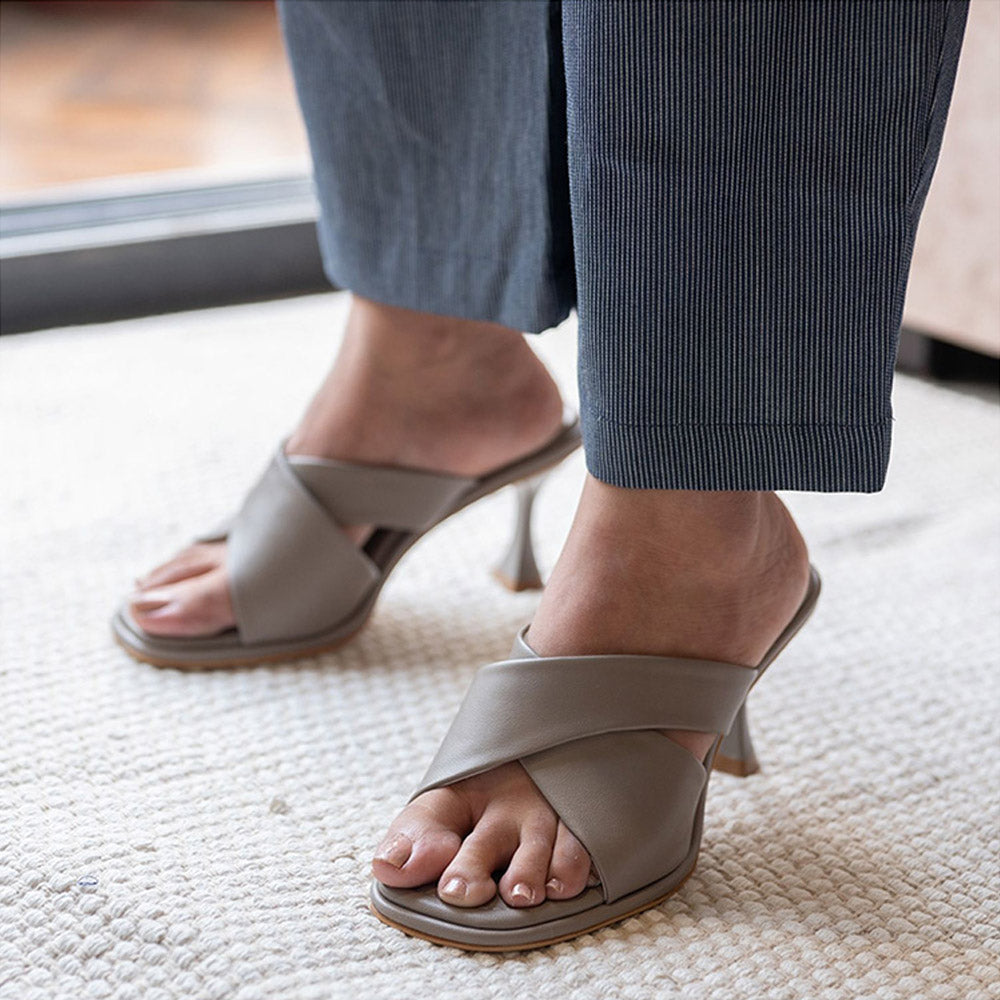 Coral Haze AGENDA Grey Broad Criss Cross Strap Heels