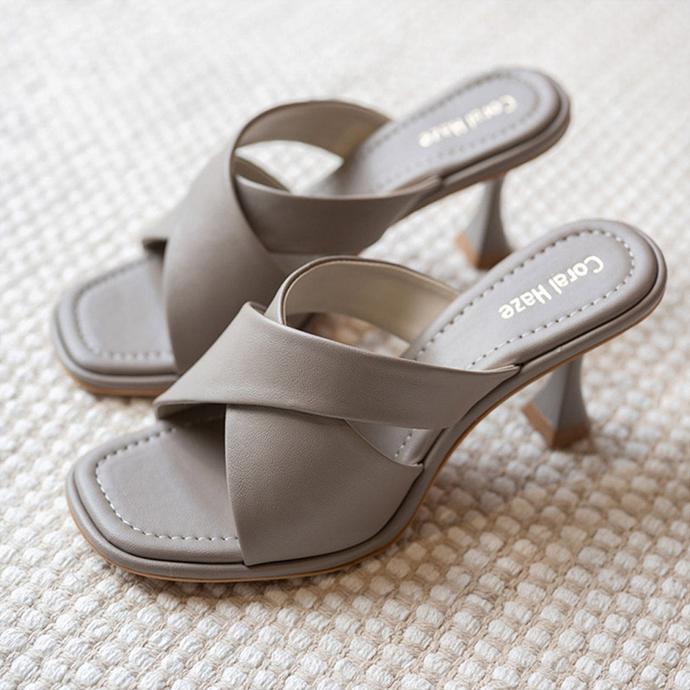 Coral Haze AGENDA Grey Broad Criss Cross Strap Heels