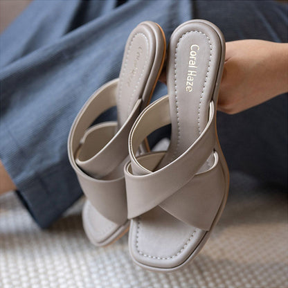 Coral Haze AGENDA Grey Broad Criss Cross Strap Heels