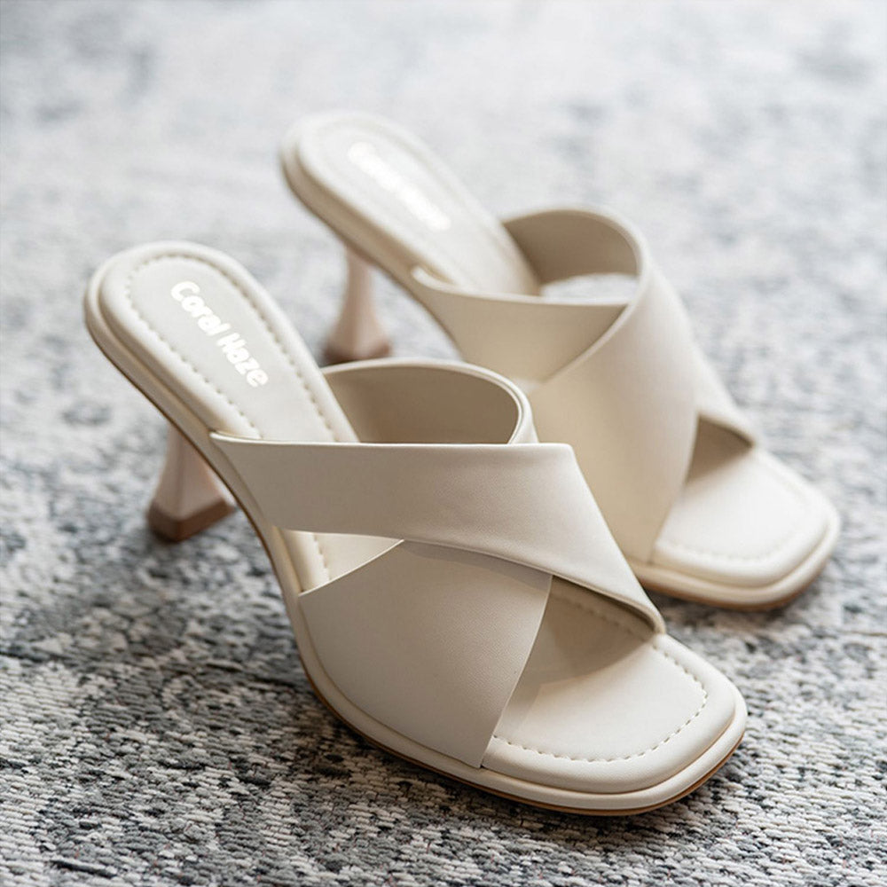 Coral Haze HIRED Ivory Broad Criss Cross Strap Heels