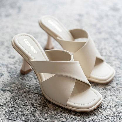 Coral Haze HIRED Ivory Broad Criss Cross Strap Heels