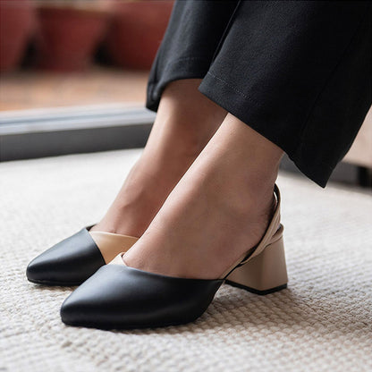 Coral Haze DEADLINE Black and Beige Contract Block Heels