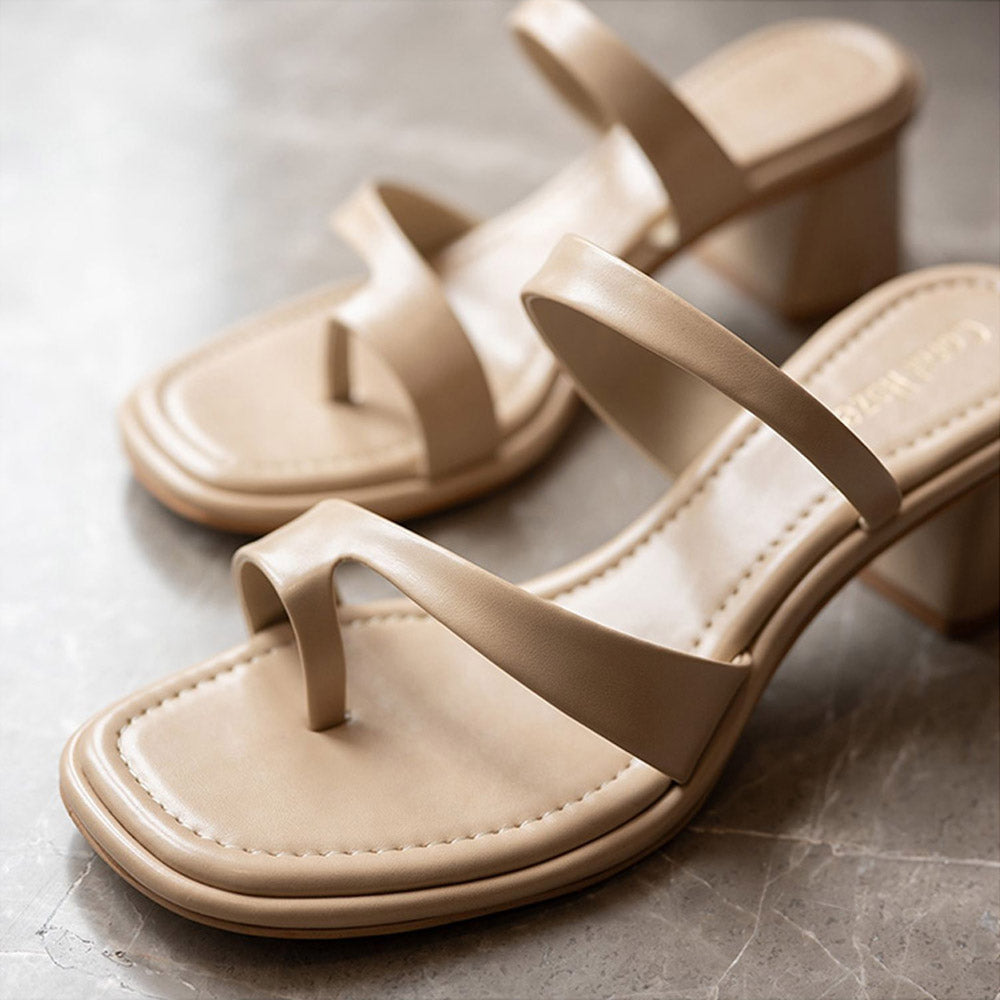 Coral Haze PITCH Beige Thumb Strap Design Block Heels