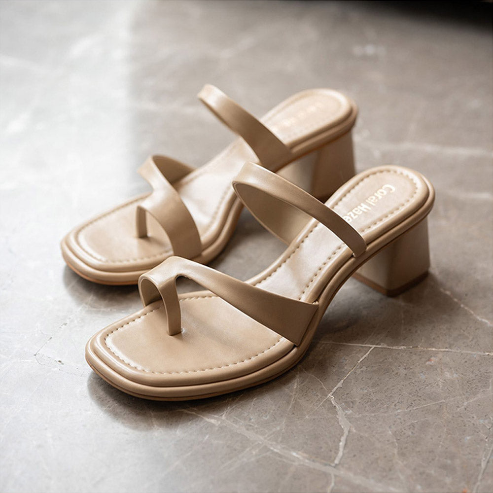 Coral Haze PITCH Beige Thumb Strap Design Block Heels