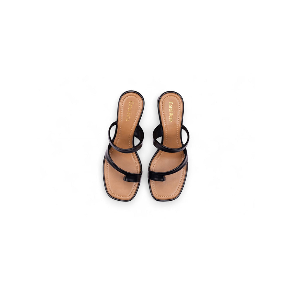Coral Haze DRAFT Black Thumb Strap Design Block Heels