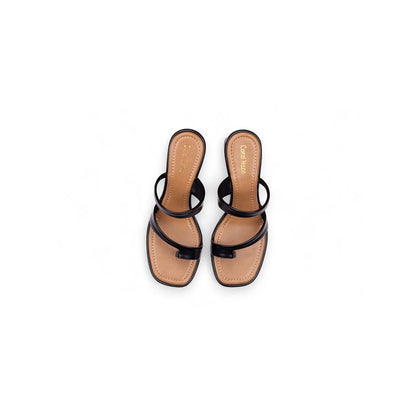 Coral Haze DRAFT Black Thumb Strap Design Block Heels