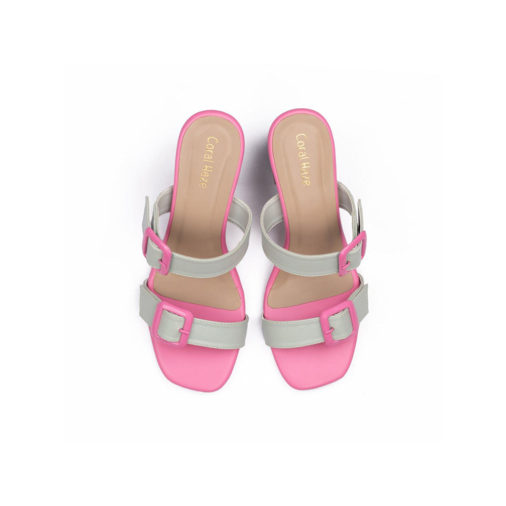 Coral Haze Pop Grey and Pink Block Heels for Women