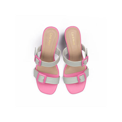Coral Haze Pop Grey and Pink Block Heels for Women