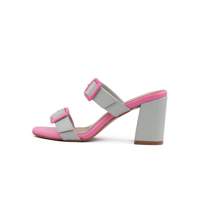 Coral Haze Pop Grey and Pink Block Heels for Women