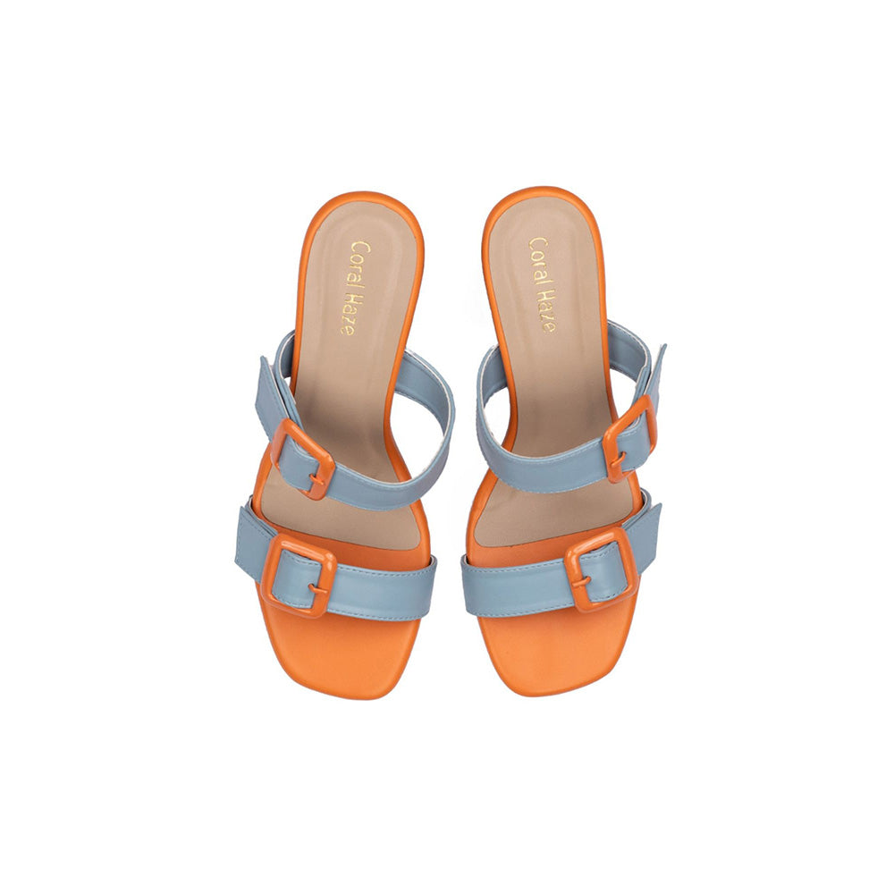 Coral Haze Pop Grey and Orange Block Heels for Women