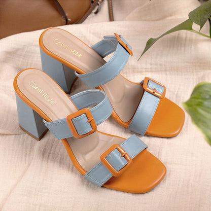 Coral Haze Women Tangerine Blue Heels
