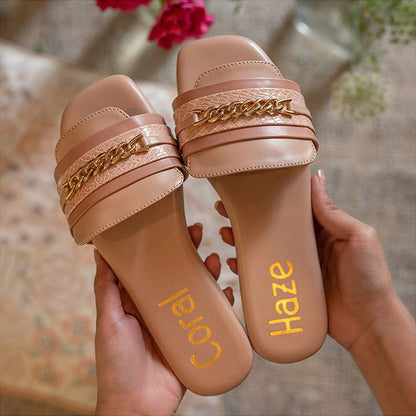 Coral Haze Nude Crystal Flat For Women